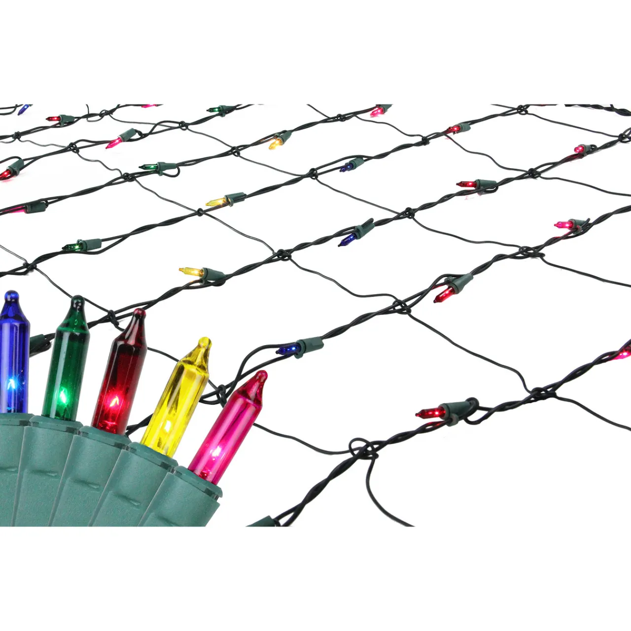 Clearance 4' x 6' Multi-Color Mini Incandescent Net Style Christmas Lights - Green Wire Net Lights