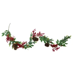 Clearance 5' x 4.75" Pine Springs, Berries and Pine Cones Artificial Christmas Garland - Unlit Pre Decorated