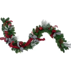 Hot 6' x 12" Plaid and Houndstooth and Berries Artificial Christmas Garland - Unlit Pre Decorated