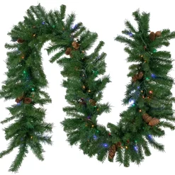 Outlet 9' x 16" Pre-Lit Dakota Red Pine Artificial Christmas Garland, Multi LED Lights Pre Lit