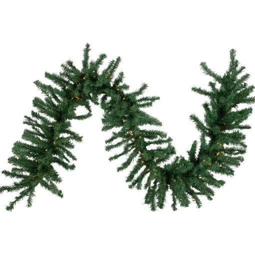 Sale 9' x 20" Pre-Lit Green Artificial Pine Christmas Garland, Warm White LED Lights Pre Lit