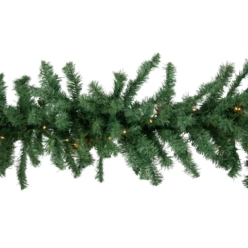 Sale 9' x 20" Pre-Lit Green Artificial Pine Christmas Garland, Warm White LED Lights Pre Lit