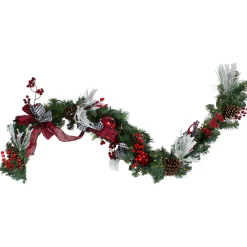 Discount 6' x 12" Pre-Lit Plaid Bows and Red Berries Artificial Christmas Garland - Warm White Lights Pre Lit