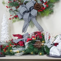 Discount 6' x 12" Pre-Lit Plaid Bows and Red Berries Artificial Christmas Garland - Warm White Lights Pre Lit