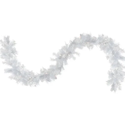 Sale 9' x 10" Pre-Lit Vermont White Pine Artificial Christmas Garland, Clear Lights Pre Lit