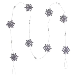 Outlet 5' x 2" Purple Snowflake Christmas Garland with Silver Beads, Unlit Beaded