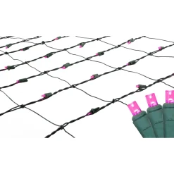 New 4' x 6' Raspberry Pink LED Wide Angle Net Style Christmas Lights - Green Wire Net Lights