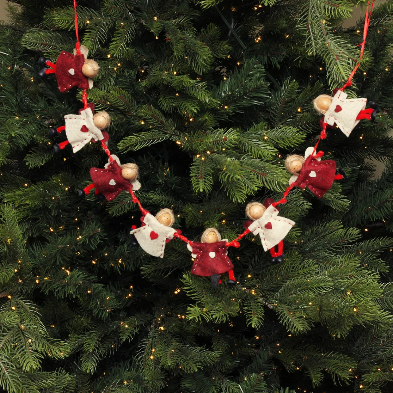 Clearance 4" x 26" Red and Beige Angel Dolls Christmas Garland - Unlit Pre Decorated