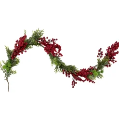 New 5' x 12" Red Berry and Frosted Pine Christmas Garland - Unlit Unlit