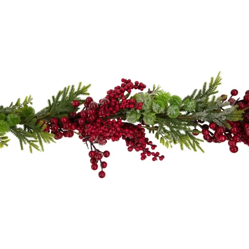 New 5' x 12" Red Berry and Frosted Pine Christmas Garland - Unlit Unlit