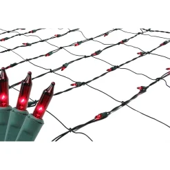 Clearance 4' x 6' Red Mini Incandescent Net Style Christmas Lights, Green Wire Net Lights