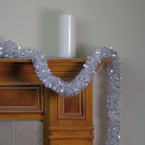 Sale 12' x 3" Shiny Silver and Snowblush Wide Cut Tinsel Christmas Garland - Unlit Colorful