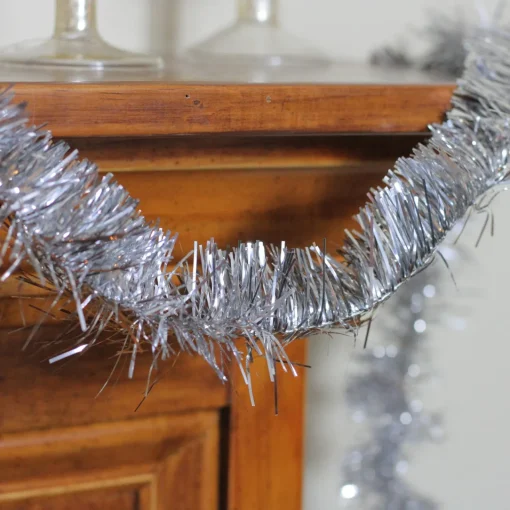 New 50' x 2.25" Silver Tinsel Artificial Christmas Garland - Unlit Colorful