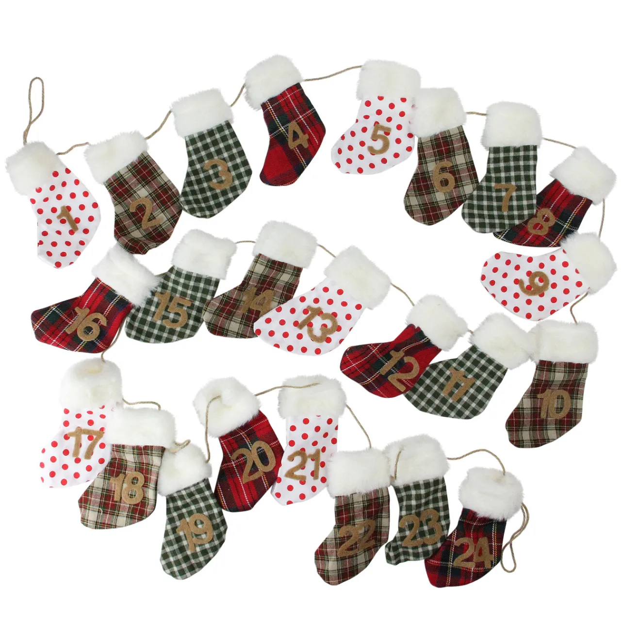 Best 8' x 1" White and Red Stocking Artificial Christmas Garland - Unlit Unlit