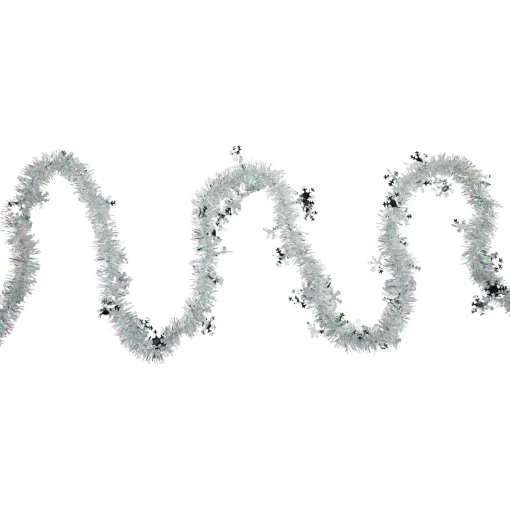 Hot 12' x 3" White Iridescent and Silver Snowflakes Christmas Tinsel Garland - Unlit Colorful