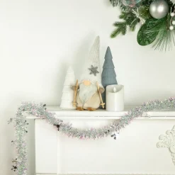 Hot 12' x 3" White Iridescent and Silver Snowflakes Christmas Tinsel Garland - Unlit Colorful