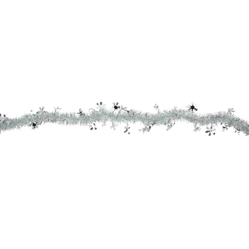 Hot 12' x 3" White Iridescent and Silver Snowflakes Christmas Tinsel Garland - Unlit Colorful