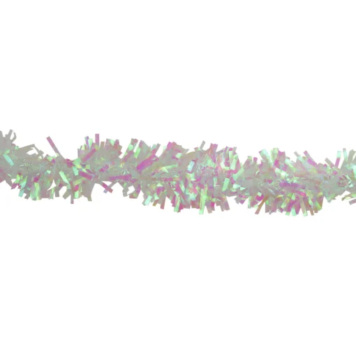 Online 50' x 4" White Iridescent Wide Cut Tinsel Christmas Garland - Unlit Colorful