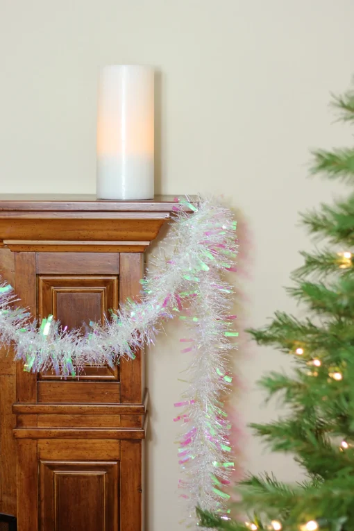 Online 50' x 4" White Iridescent Wide Cut Tinsel Christmas Garland - Unlit Colorful