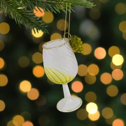 New 4.25" Yellow Wine Glittered Glass Christmas Ornament Food & Beverage