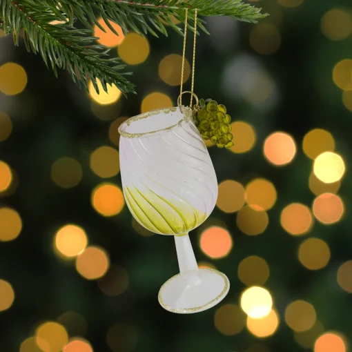 New 4.25" Yellow Wine Glittered Glass Christmas Ornament Food & Beverage