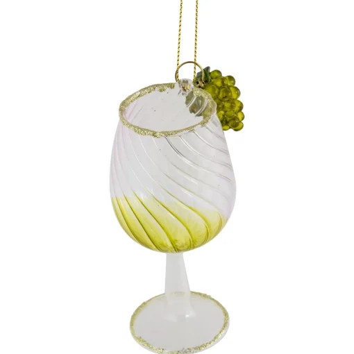 New 4.25" Yellow Wine Glittered Glass Christmas Ornament Food & Beverage