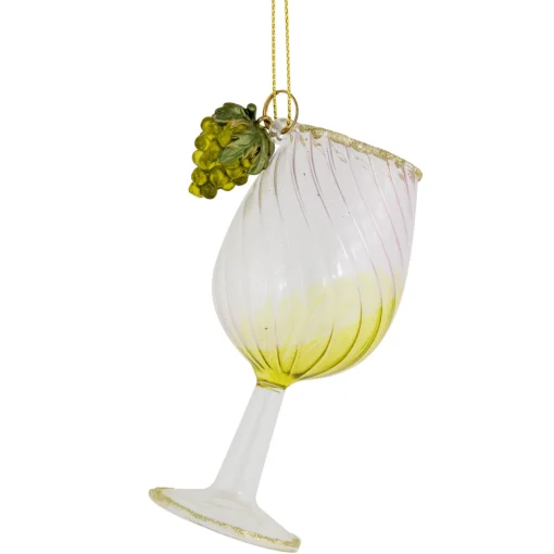 New 4.25" Yellow Wine Glittered Glass Christmas Ornament Food & Beverage