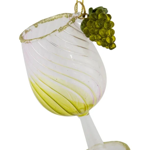 New 4.25" Yellow Wine Glittered Glass Christmas Ornament Food & Beverage