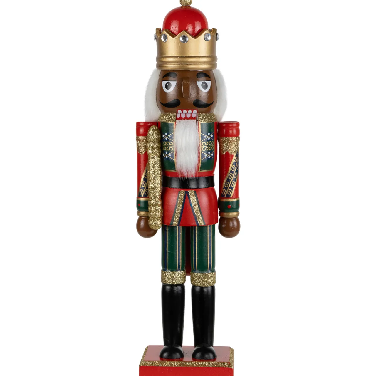 Discount African American Nutcracker King Christmas Figure - 14.25" - Red and Green Nutcrackers