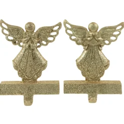 Outlet Angel Glittered Christmas Stocking Holders - 5.5" - Gold - Set of 2 Stocking Holders