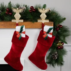 Outlet Angel Glittered Christmas Stocking Holders - 5.5" - Gold - Set of 2 Stocking Holders