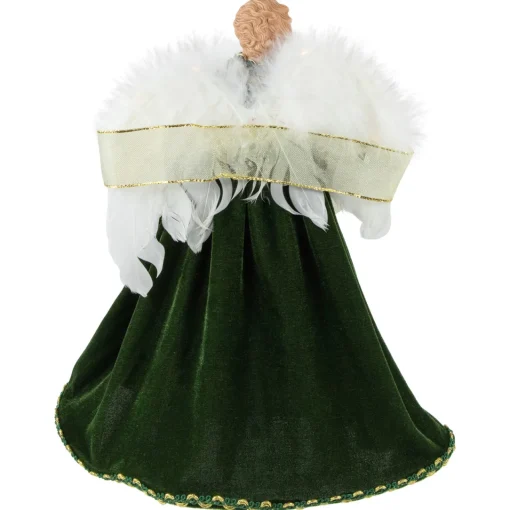 Angel with Lighted Wings Christmas Tree Topper - 14" - Green and Gold Angels