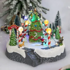 Online Animated and Musical Ice Skaters Christmas Scene LED Lighted Village Display - 9" Animated & Musical