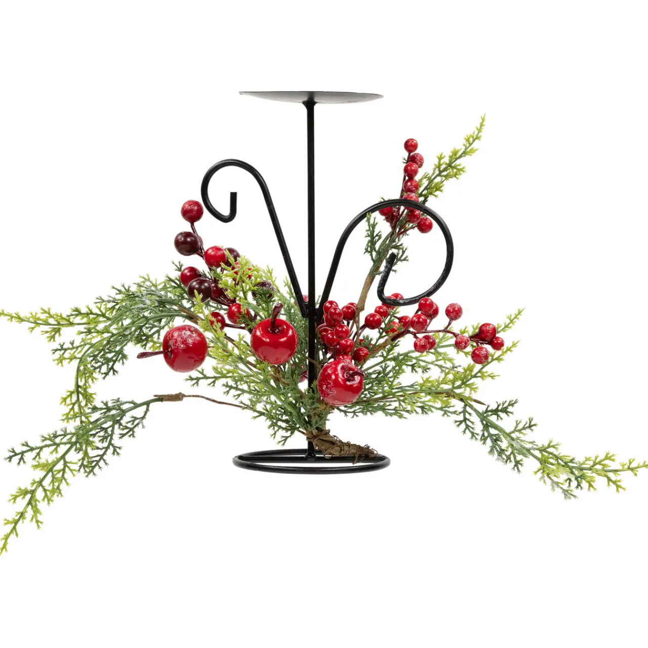 Apples and Berries Christmas Pillar Candle Holder - 10" - Green and Red Candle Holders