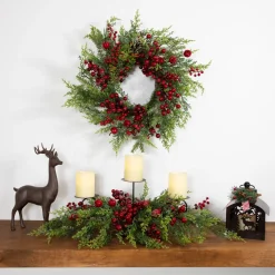 Outlet Apples and Berries Triple Pillar Christmas Candle Holder - 36" - Green and Red Candle Holders