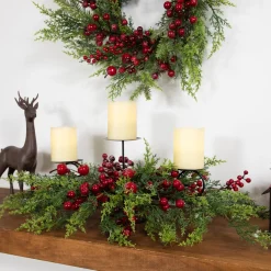 Outlet Apples and Berries Triple Pillar Christmas Candle Holder - 36