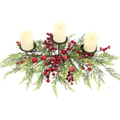 Outlet Apples and Berries Triple Pillar Christmas Candle Holder - 36