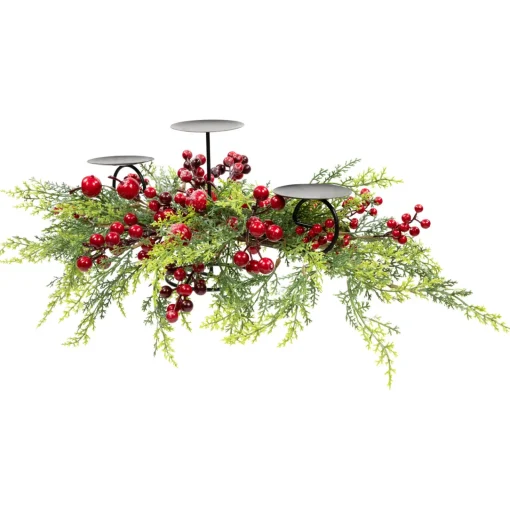 Outlet Apples and Berries Triple Pillar Christmas Candle Holder - 36" - Green and Red Candle Holders