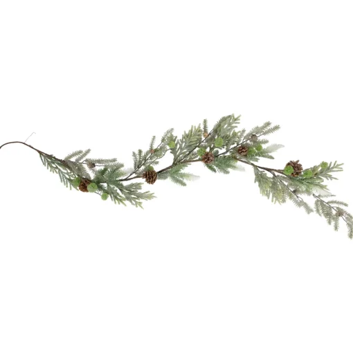 New Artificial Christmas Garland with Frosted Foliage and Pinecones - 5' x 8" - Unlit Unlit