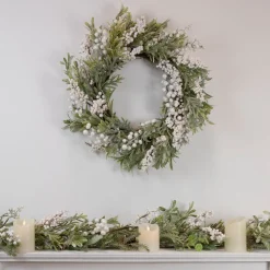 New Artificial Christmas Garland with Frosted Foliage and Pinecones - 5' x 8" - Unlit Unlit
