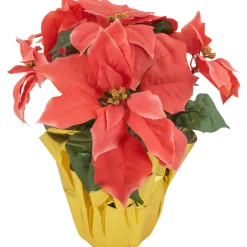 Discount Artificial Christmas Poinsettia with Wrapped Base - 14.5