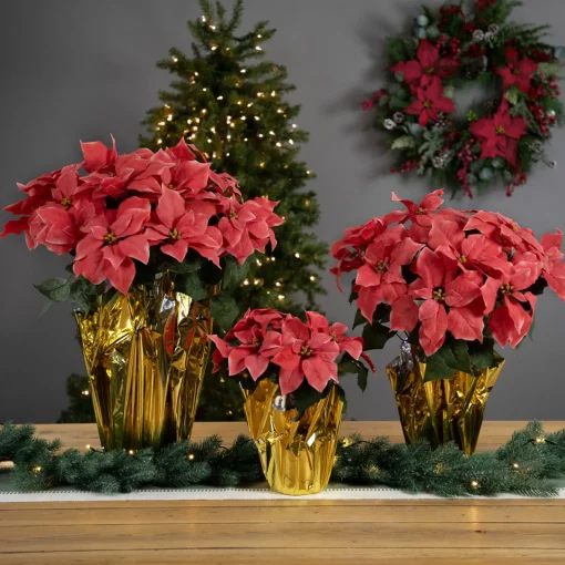 Best Artificial Christmas Poinsettia with Wrapped Base - 28" - Pink Poinsettias