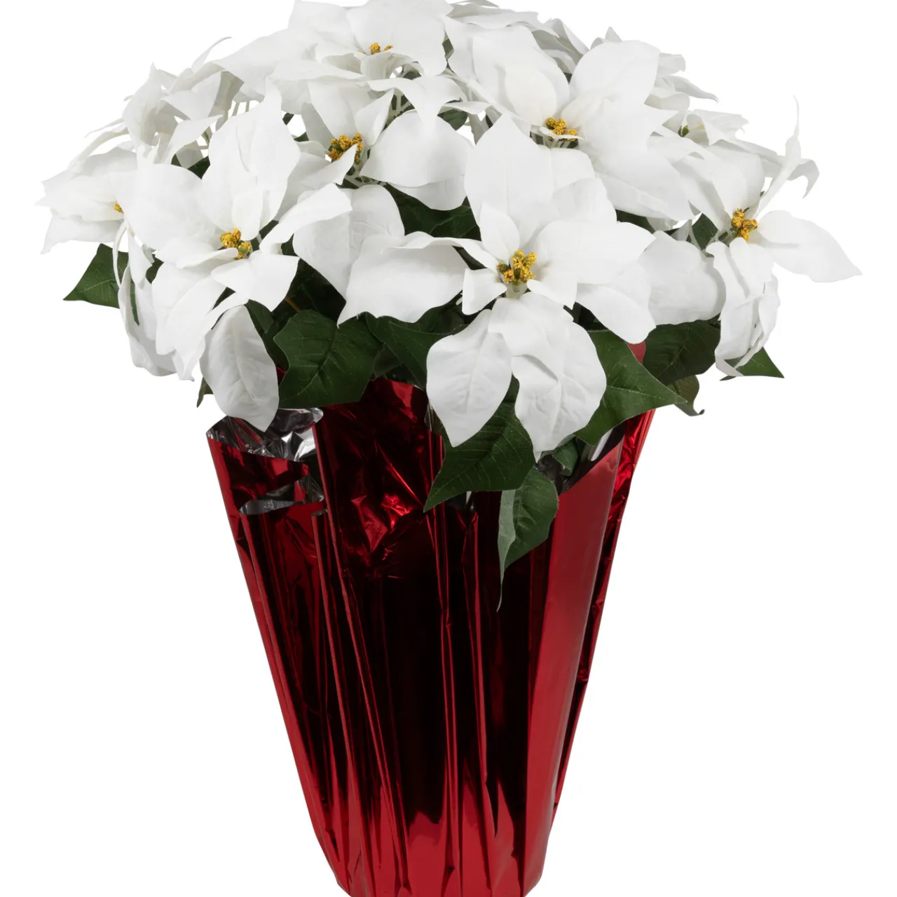 Sale Artificial Christmas Poinsettia in Wrapped Base - 26" - White Poinsettias