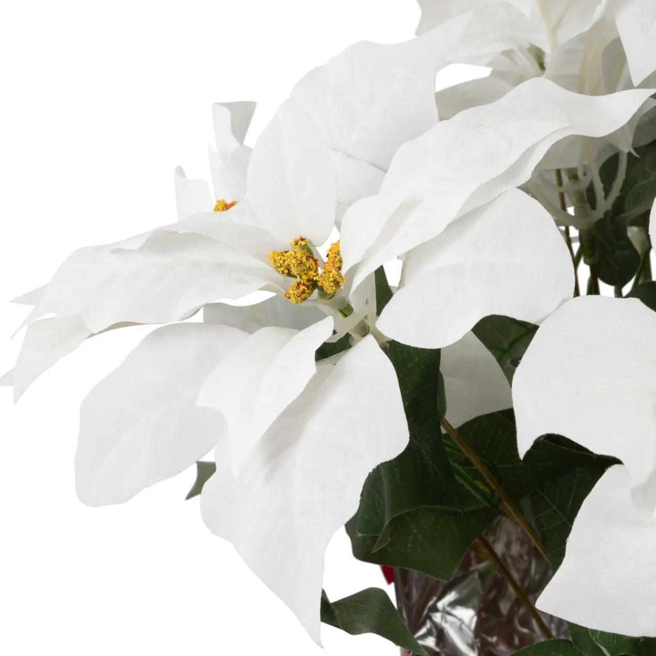 Sale Artificial Christmas Poinsettia in Wrapped Base - 26" - White Poinsettias