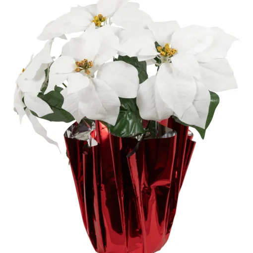 Sale Artificial Christmas Poinsettia with Wrapped Base - 14.5" - White and Red Poinsettias