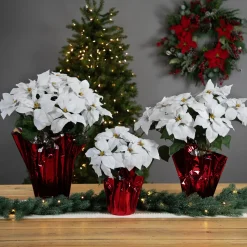 Sale Artificial Christmas Poinsettia with Wrapped Base - 14.5