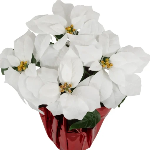 Sale Artificial Christmas Poinsettia with Wrapped Base - 14.5" - White and Red Poinsettias
