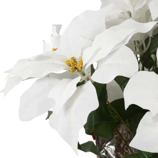 Sale Artificial Christmas Poinsettia with Wrapped Base - 14.5" - White and Red Poinsettias