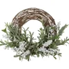 Artificial Christmas Twig Wreath with Frosted Foliage and Berries, 24-Inch, Unlit Unlit