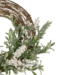 Artificial Christmas Twig Wreath with Frosted Foliage and Berries, 24-Inch, Unlit Unlit
